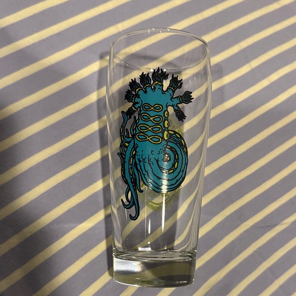 Blue and Yellow Octopus beer Glass - Tired Hands 8th anniversary